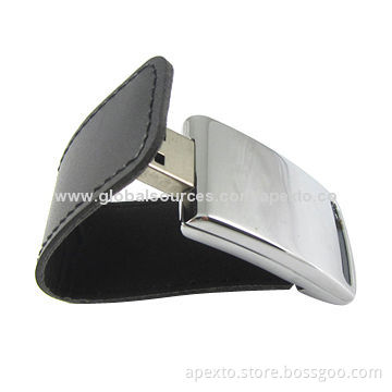 Leather USB Flash Drive with Up to 32GB Memory Capacity and Plug-and-play Function